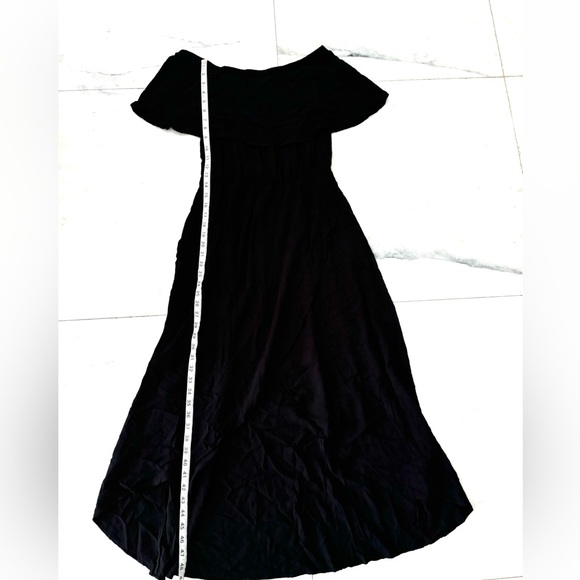 RIO de JAS Black Off The Shoulder Linen Blend Split Front Midi Dress Size Medium - Picture 5 of 12